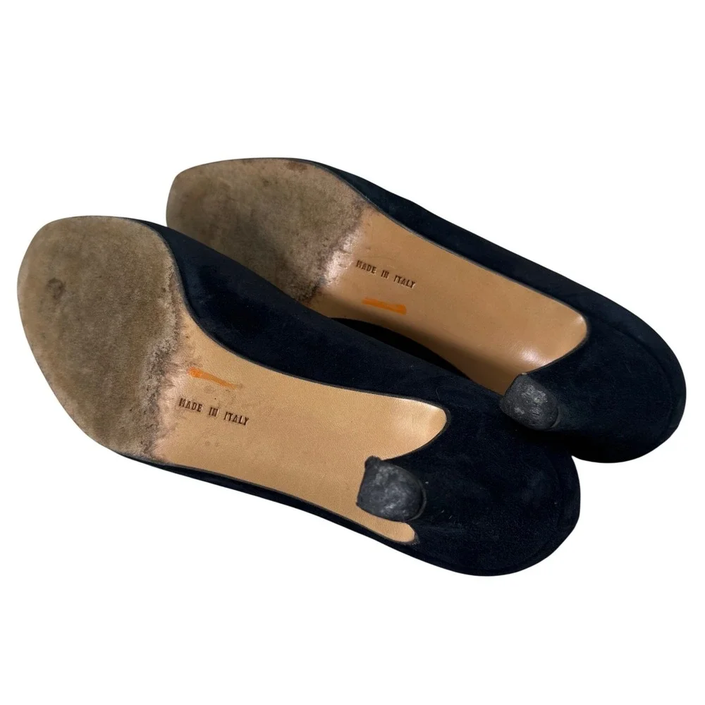 Salvatore Ferragamo Pumps Women 7.5B Blue Navy Suede Kitten Heel Italy Luxury‎
